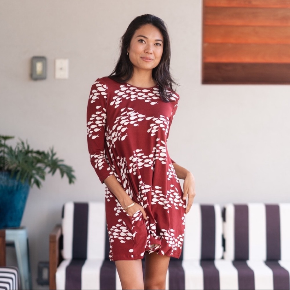 Burgundy Fish Dress Yumiko S
